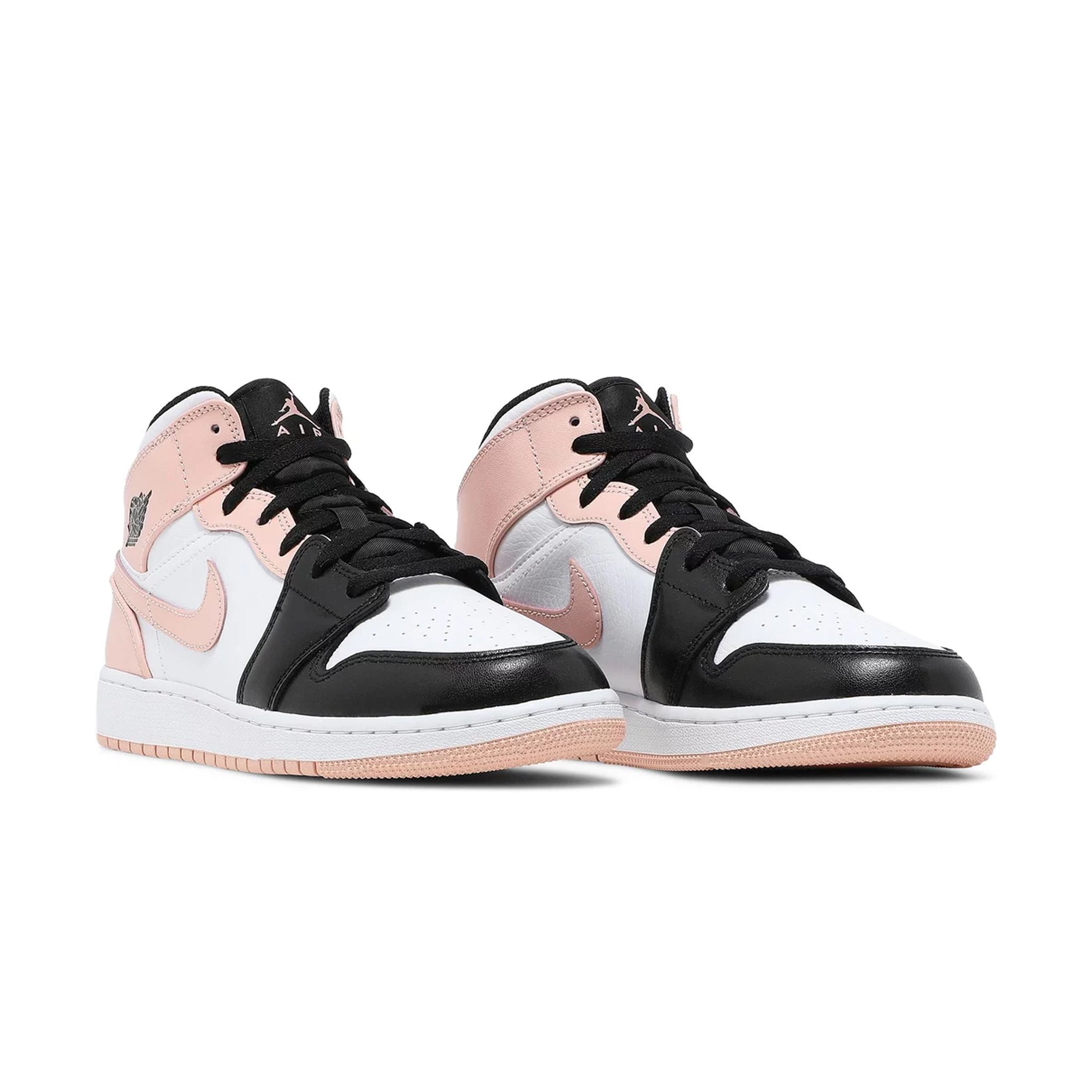 Front side view of Air Jordan 1 Mid Crimson Tint Toe (GS) 554725-133